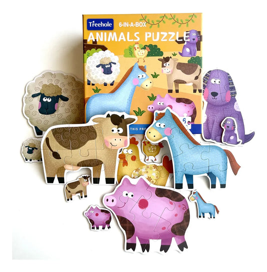 PUZZLE ANIMALES GRANJA - Progresivo 6 en 1 con miniatura