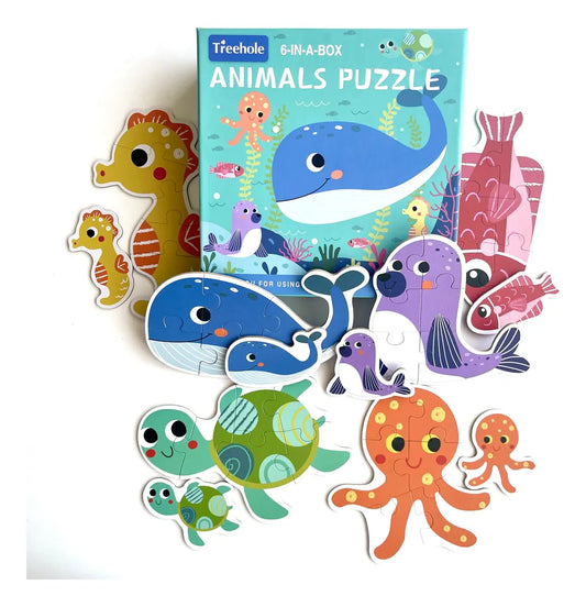 PUZZLE ANIMALES MARINOS - Progresivo 6 en 1 con miniatura