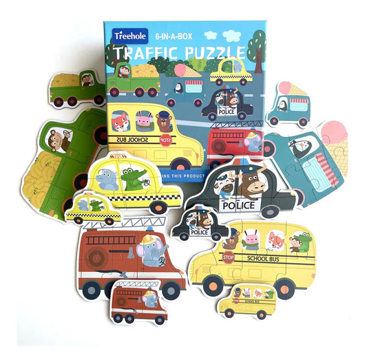 PUZZLE VEHÍCULOS - Progresivo 6 en 1 con miniatura