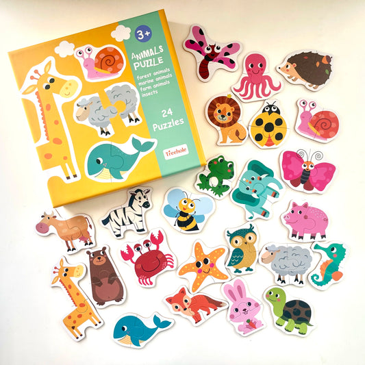 Puzzle de encaje animales para niños – 24 rompecabezas (48+ piezas) juego educativo Montessori