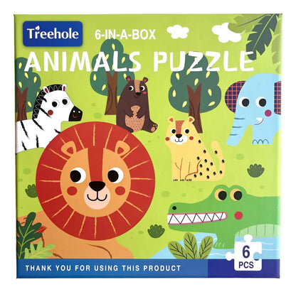 PUZZLE ANIMALES SELVA - Progresivo 6 en 1 con miniatura