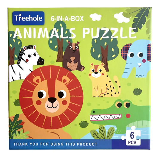 PUZZLE ANIMALES SELVA - Progresivo 6 en 1 con miniatura