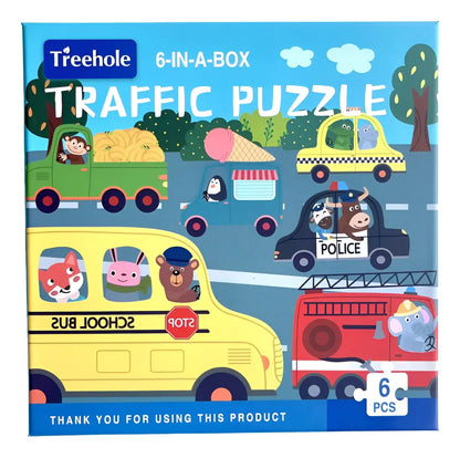 PUZZLE VEHÍCULOS - Progresivo 6 en 1 con miniatura