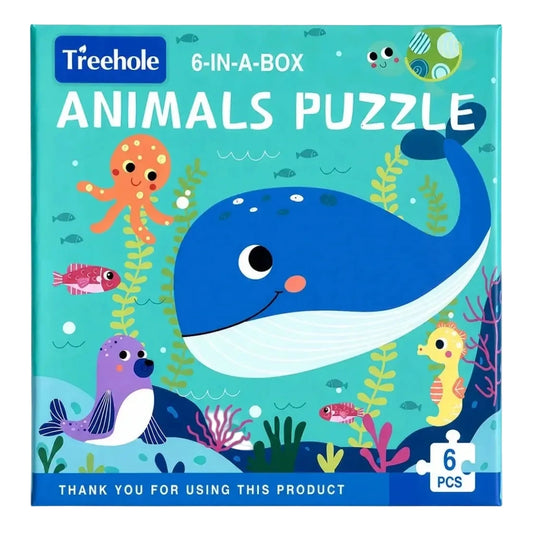 PUZZLE ANIMALES MARINOS - Progresivo 6 en 1 con miniatura